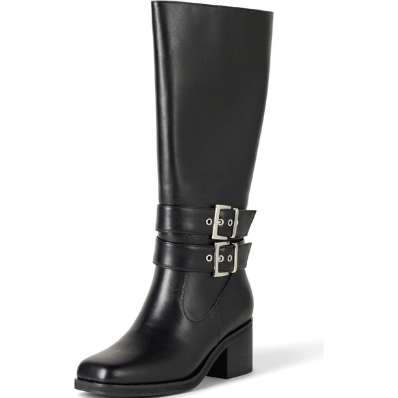 The Drop Women's Biker Boot with Buckles 6.5 Black Faux Leather Side Zip - Picture 1 of 5